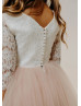 Ivory Lace Dusty Pink Tulle Wedding Party Flower Girl Dress